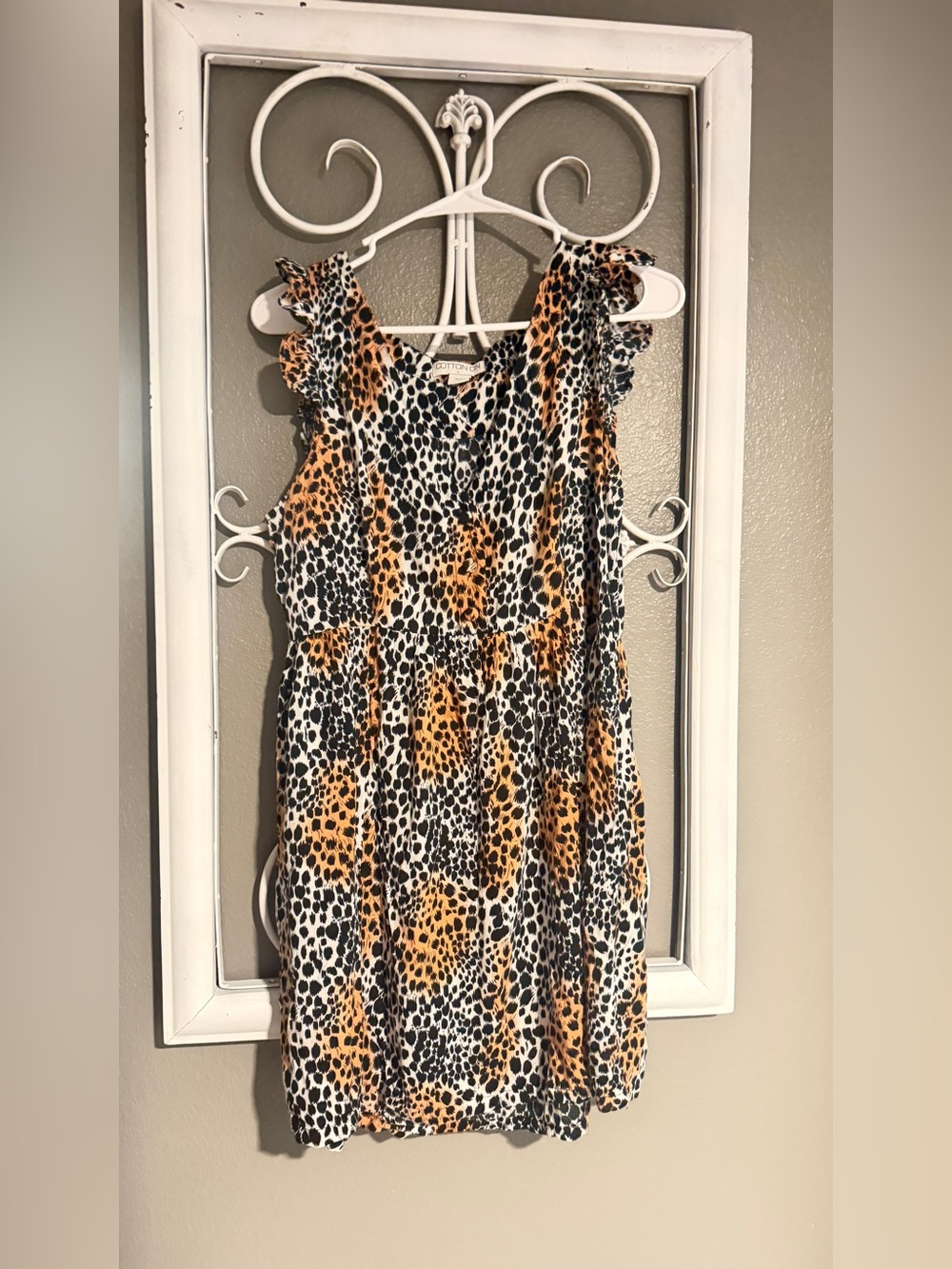 Cotton On Girls Leopard Print Ruffle Sleeve Dress - Orange/Black/White